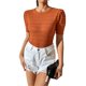 thumbnail image 1 of Blusa de punto ahuecada Cuello redondo Manga corta abullonada Ajuste casual Blusa ahuecada de color puro, 1 of 8