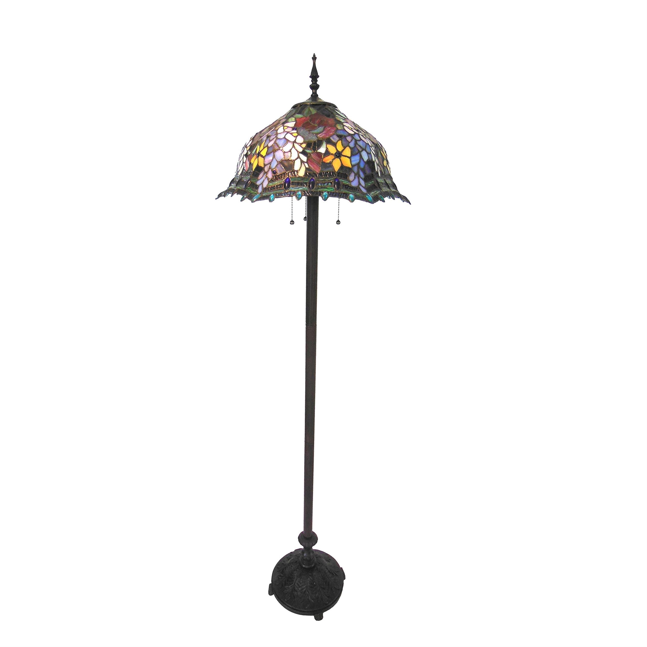 CHLOE Lighting Multi-colored CARRELL Tiffany-style 3 Light Roses Floor Lamp 20" Shade