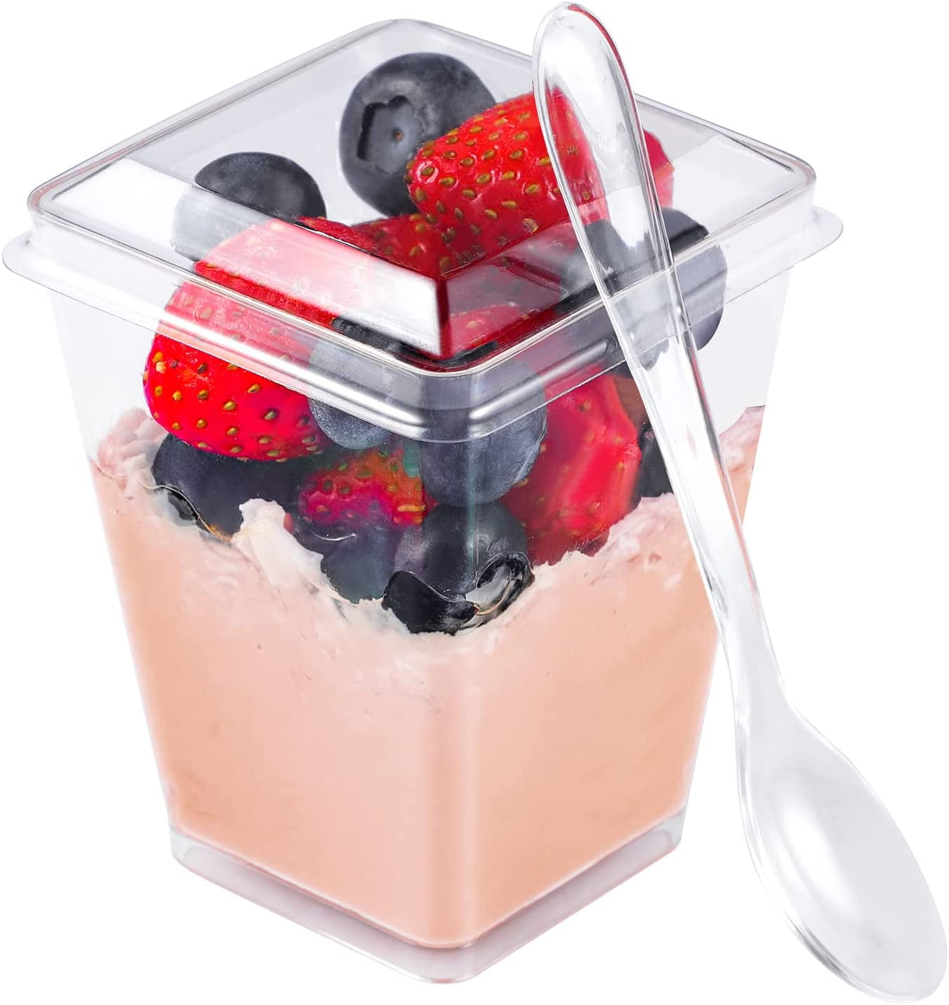 Foodeway 50 Pack 5 OZ Square Clear Plastic Dessert Cups with Lids and  Plastic Spoons, Parfait Cups with Lids And Spoons for Parties, Events,  Catering