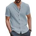 thumbnail image 1 of UKAP Mens T Shirt Stand Collar Tops Short Sleeve Shirts Solid Color Vacation Tee Grey M, 1 of 2