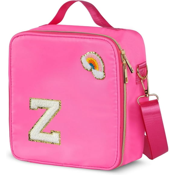 shiyou-Insulated Nylon Lunch Box for Girls, Kids, and Women-Stylish (Letter 'Z'),Pink Preppy Large Lunch Bag with Adjustable Strap, Tote for School, Travel, and Picnics-Ideal Preppy Stuff Choice