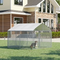 PawHut 10' x 10' x 6' Outdoor Chain Link Box Kennel Dog House with Cover