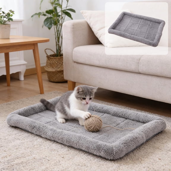 All Season Thick Plush Dog Bed for Crate, Chew Resistant Orthopedic Pet Mat with Waterproof Bottom & Non-Slip Base, Soft Cat Bed Gray, 20x13 Inches