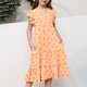 thumbnail image 3 of Vestido de verano para niña, de poliéster, con mangas cortas y cuello redondo, estampado de corazón, bolsillos en la cintura y capas., 3 of 5