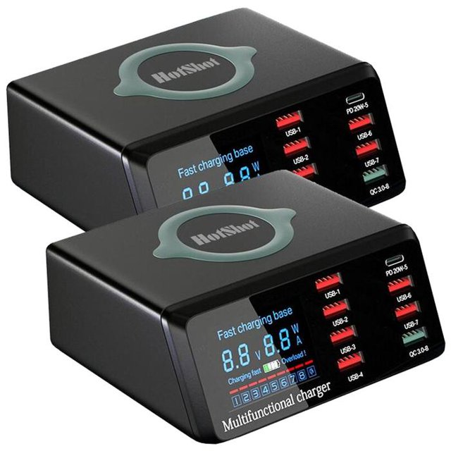 Cargador para Teléfonos UltraChargeX 2 Pzas 100W Estación de Carga QI USB Negro.