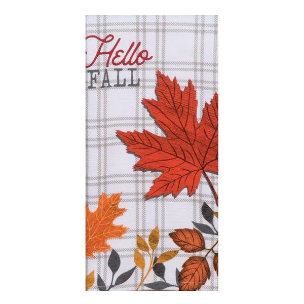 Terry Back HAPPY FALL Autumn Leaves Kitchen Towel Dual Purpose Flat Weave Front 