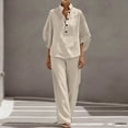 thumbnail image 4 of Purcolt 2 Piece Outfits for Women Summer Cotton Linen Matching Set V Neck Sleeveless Top Wide Leg Pants Casual Vacation Beach Travel Outfit, 4 of 9
