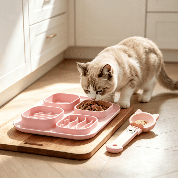 RLESO 3-Piece Slow Feeder Cat Bowl Set, Silicone Cat Lick Mat, Cat Treat Dispenser & Food Spoon for Wet Food, Slow Eating & Daily Cat Enrichment Slow Eating Cat Slow Feeder Wet Food