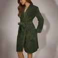 thumbnail image 5 of Women's Solid Color Long Sleeve Plush Bathrobe - Winter Warm Homewear, Olive Green, L, 5 of 5