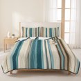 thumbnail image 3 of Twin Quilt Set 68''x86'', Turquoise Beige Lightweight Summer Bedspread Coverlet Set with 2 Pillow Shams, Boho Vertical Stripes Bohemian Retro Breathable All Season Quilt Bedding for Dorm/Bedroom, 3 of 9