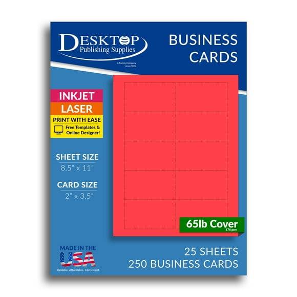 Rocket Red 65lb Business Cards - 25 Sheets / 250 Business Cards