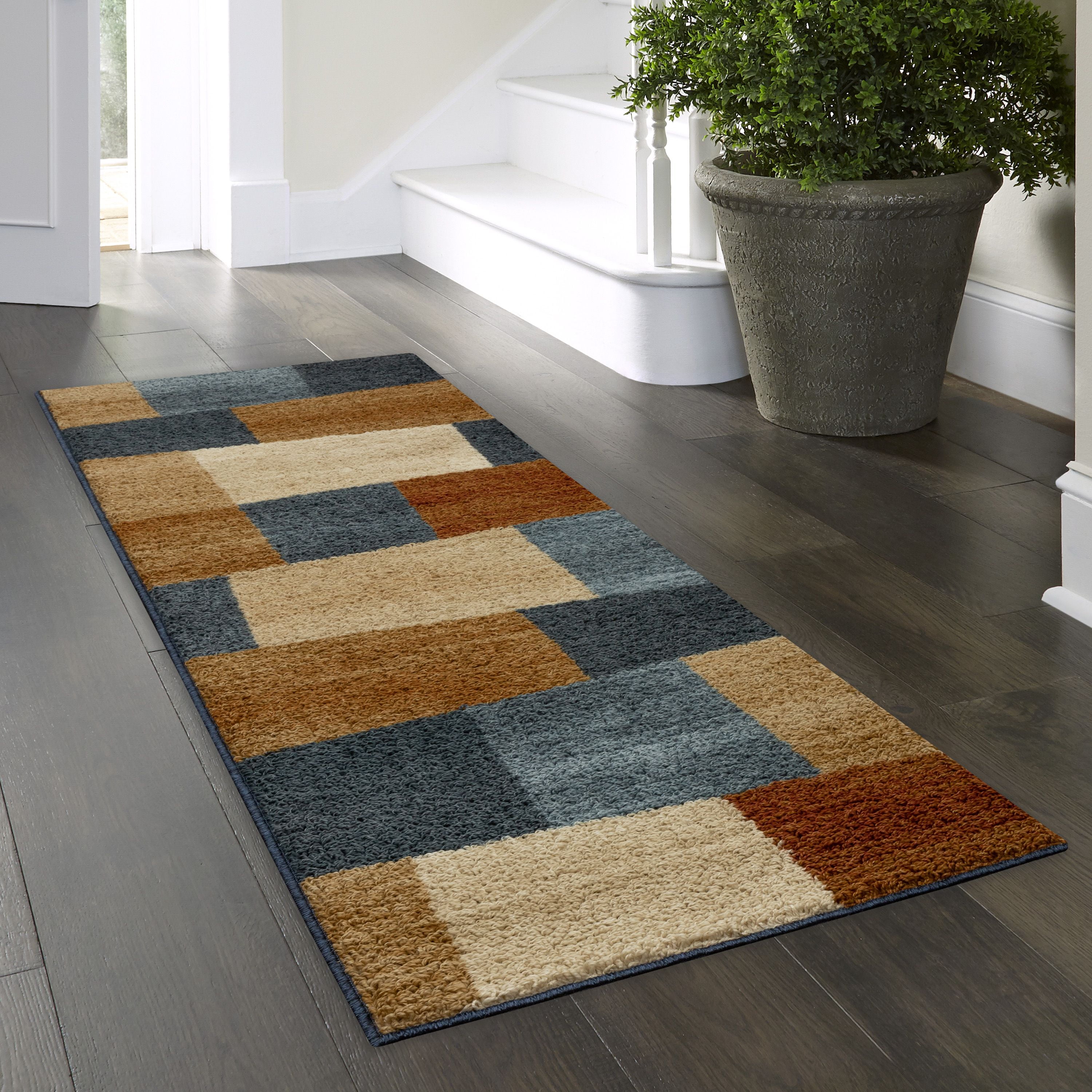 Mainstays Geometric Warm Blocks Multicolor Indoor Hallway Runner Rug, 2' x 6'