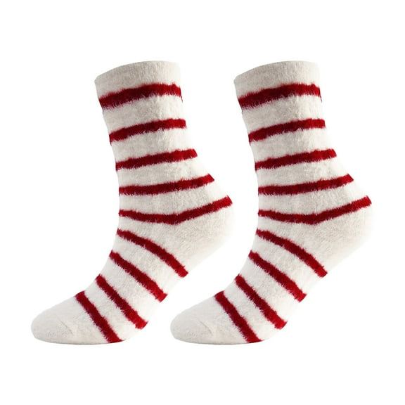 Xfvqtps Women Fuzzy Socks Christmas Stocking Red Stripe Thick Winter Warm Home Floor Wool Socks Red-04