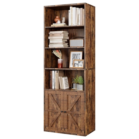 Brown 71.4 Inch Tall Industrial Wooden Bookshelf, 6-Shelf Depth Adjustable Home Storage Bookcase