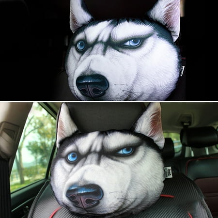 Car Headrest Pillow Husky Pet Dog Auto 3d Cute Animals Head