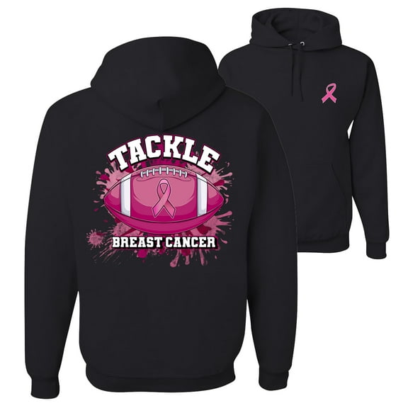 Wild Bobby Tougher Than Cancer Football Paint Splatters Breast Cancer Awareness Front and Back Unisex Hoodie Sweatshirt, Black, Small