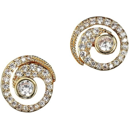 Women's Gold Tone Copper Spiral Stud Earrings with Pave and Center Cubic Zirconia[c101]