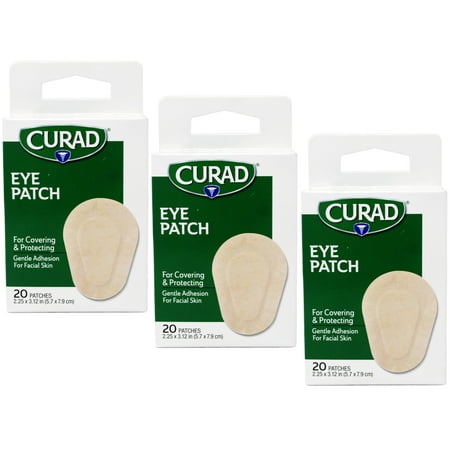 Curad Eye Patch, Non-Woven (Paper), 2.25 Inches X 3.12 Inches, 20 Count - 3 Pack