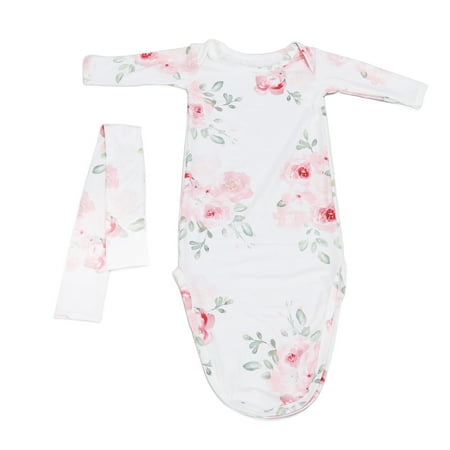 

Baby Sleeping Gown Baby Knotted Nightgown Comfortable Soft Breathable Cotton With Head Band For Home Wear Pale Watercolor Flowers Rose Watercolor Flowers Blue Line Leaf
