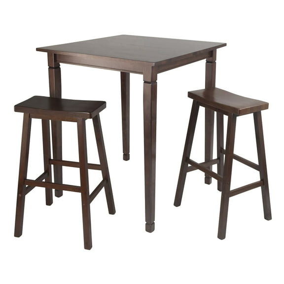 Winsome Kingsgate 3-Pc Pub Set, High Table & 2 Saddle Seat Bar Stools, Walnut Finish