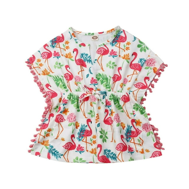 Filles Maillots de Bain Sans Manches Cover-up Pompon Imprimé Floral Vêtements Robe