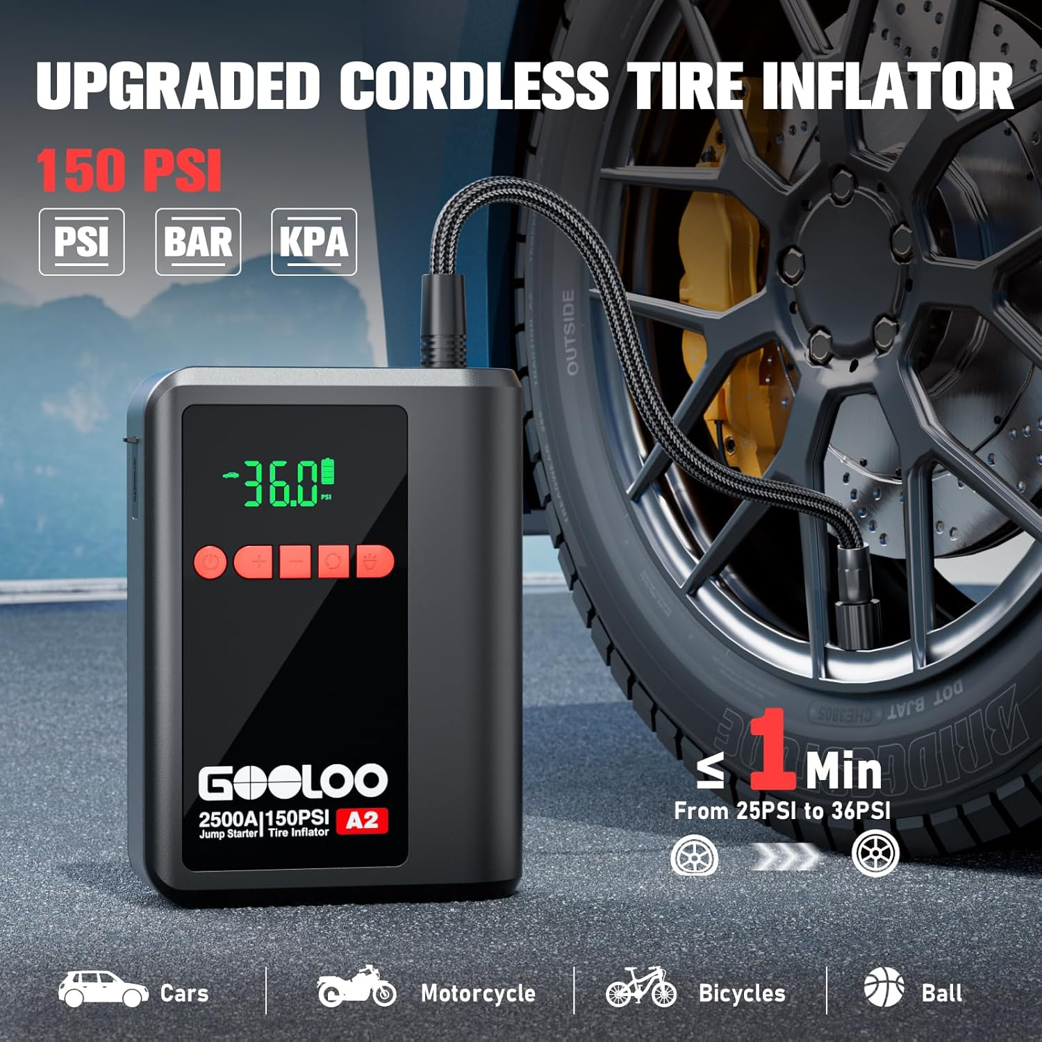 Gooloo A2 Jump Starter with Air Compressor, 2500A photo 6
