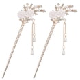 thumbnail image 1 of piezas de palillos chinos para el cabello con perlas de diamantes de imitación y flores, palillos para el cabello con borlas vintage, palillos para peinar el cabello, accesorios para mujeres (blanco), 1 of 6