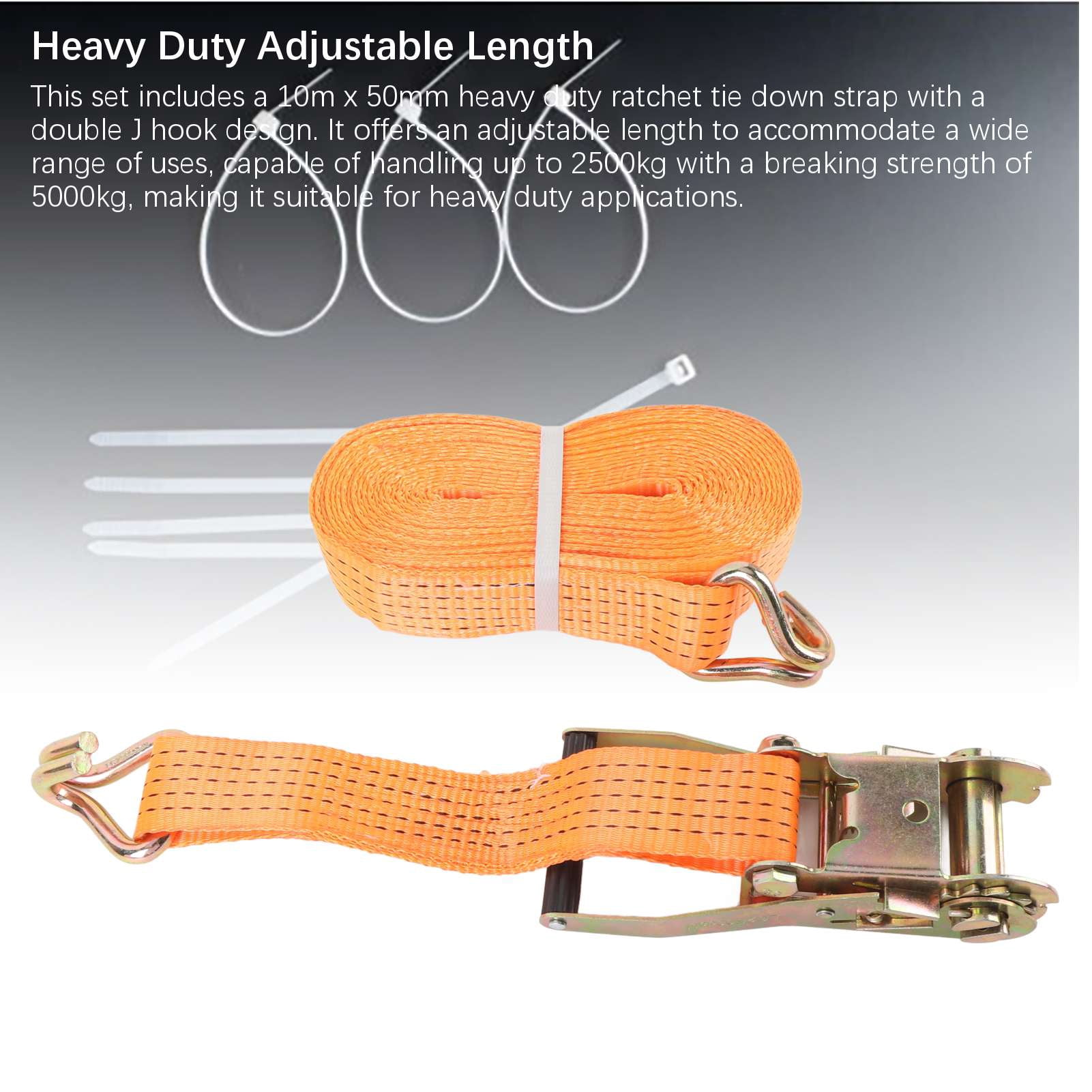 YAHHU 1 Set 2 Inch x 32.8 ft (10m) Heavy Duty Ratchet Tie Down Strap, Carbon Steel & Nylon, Orange Double J-Hook, 5511 lbs Working Load, 11023 lbs Breaking Load