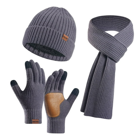 Winter Women's Wool Plus Leather Non Hat Scarf Gloves Set for Comfort and Style