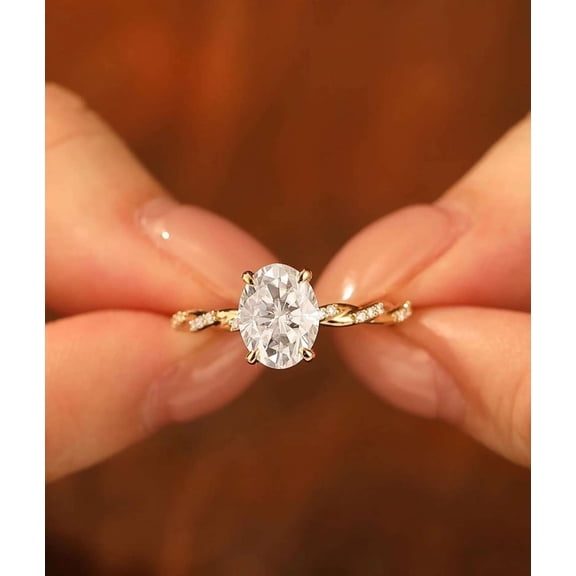 vylahjewellery Hidden Halo Moissanite Engagement Ring Wonderful Oval Shape Proposal Twist Band Vintage Vermeil Yellow Gold Wedding Anniversary Rings for Women
