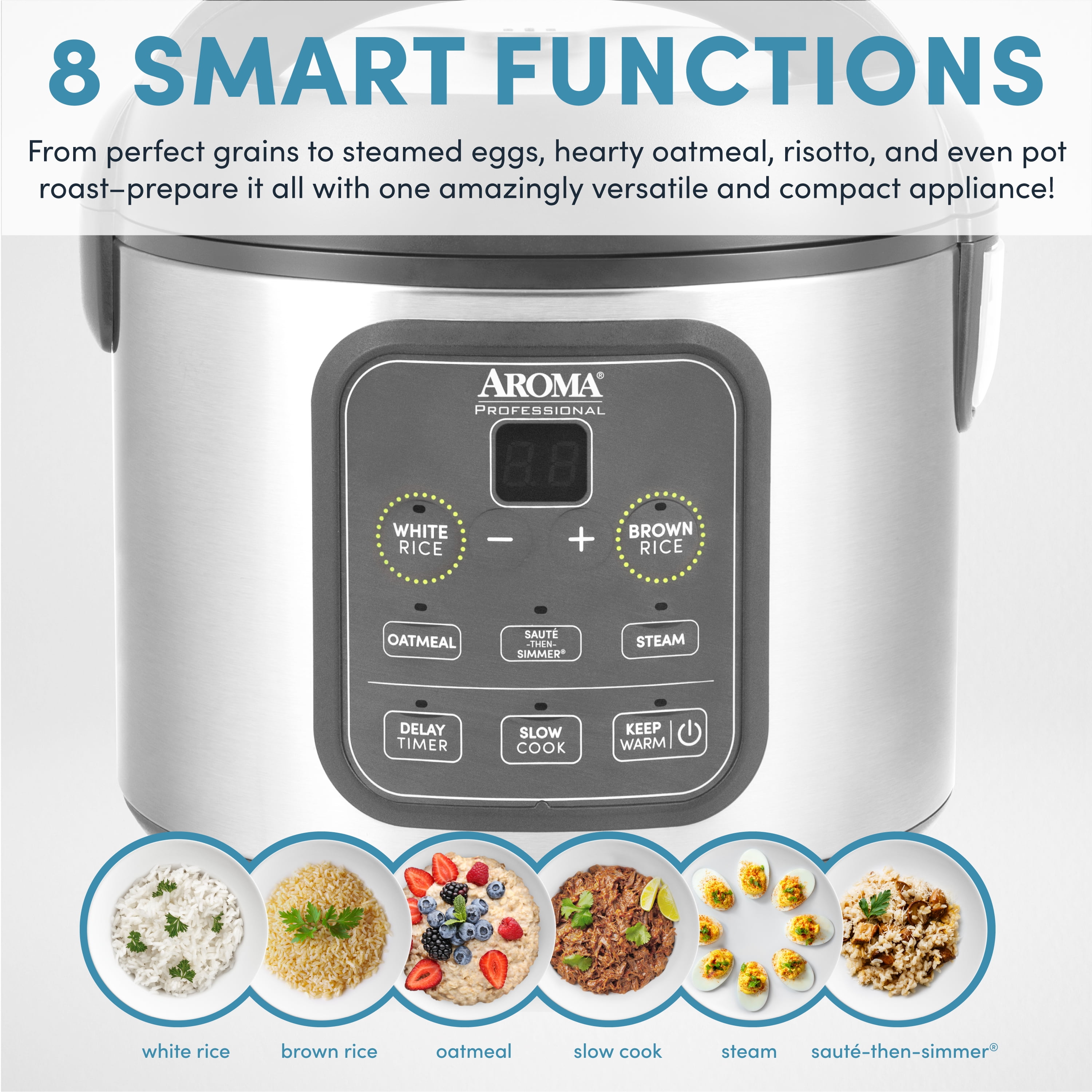 AROMA Professional 8-Cup (Cooked) / 2Qt. Digital Rice & Grain Multicooker, Gray, New, ARC-994SG