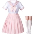 thumbnail image 2 of Niñas de la escuela japonesa JK Uniforme Marinero Blanco Rosa Falda plisada Anime Disfrace Elibelle Elibelle, 2 of 2