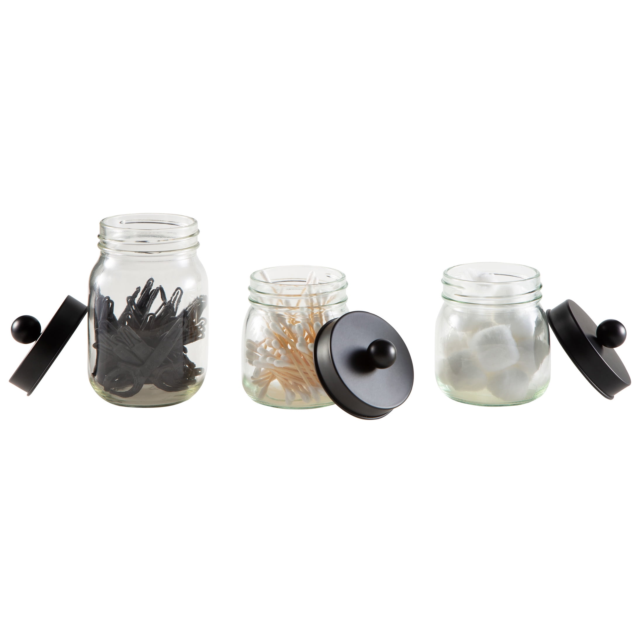 Home-Complete 5-Piece Mason Jar Bathroom Accessories Set with Lids (Black)