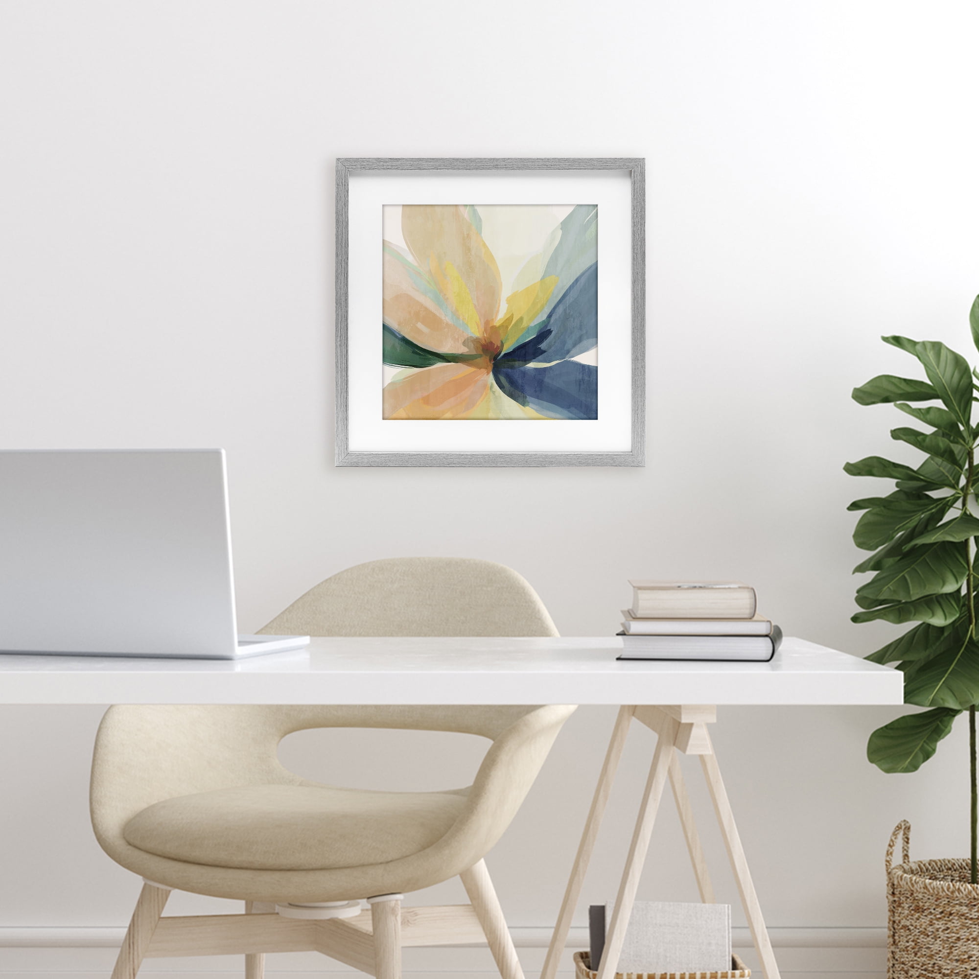 Flared Abstract Neutral Petals Gray Framed Print Under Glass, design by Irena Orlov