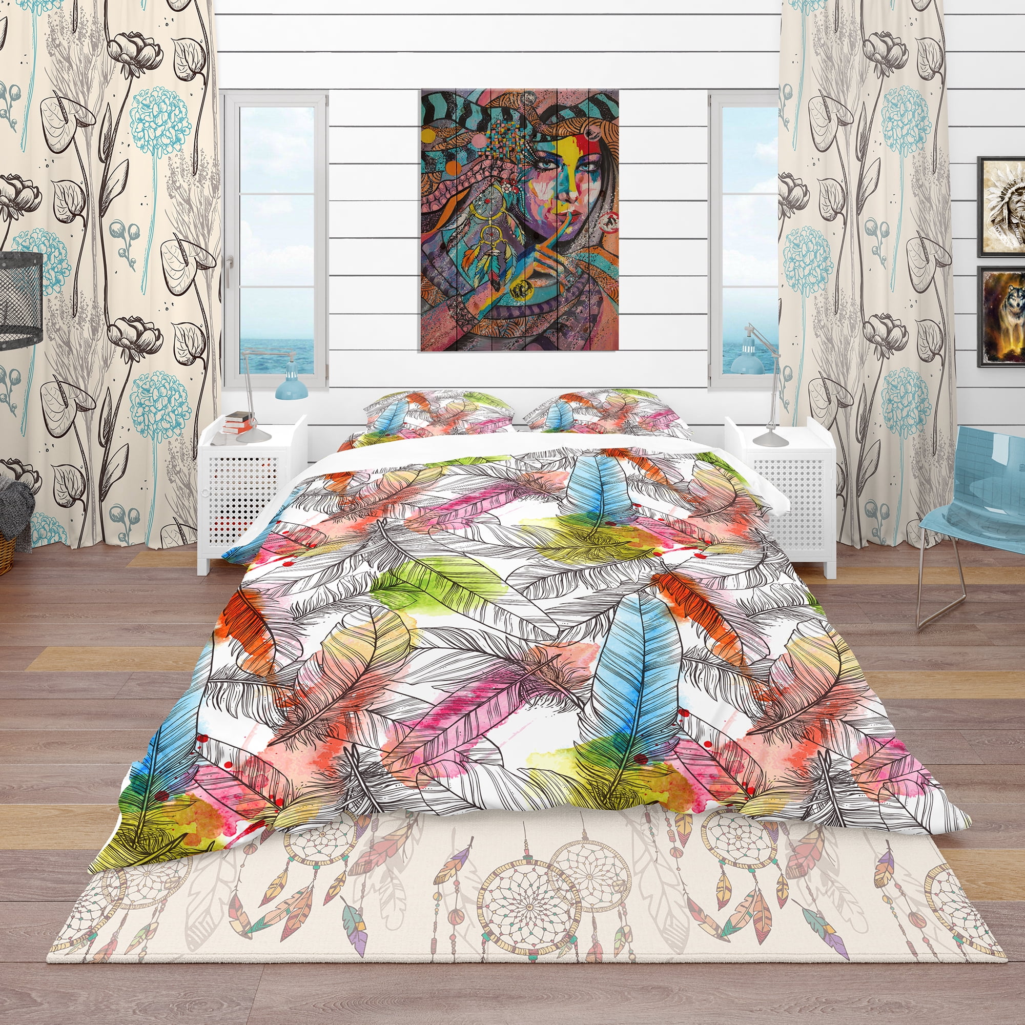 Designart 'Pattern with Hand Drawn Feathers' Southwestern Duvet Cover Set
