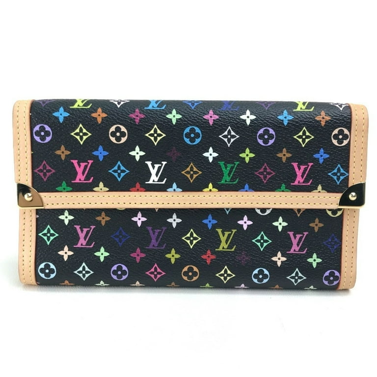 Pre Owned LOUIS VUITTON M92658 Monogram Multicolor Portefeuille International Long Wallet With Coin Purse Canvas Ladies Noir Black x Good Walmart