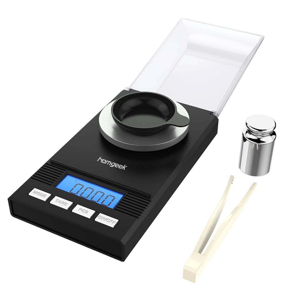 Homgeek Digital Pocket Scales Milligram Scale 50 X 0.001g Reloading Jewelry Scale Digital Weight with Calibration Weights Tweezers and Weighing Pans 
