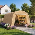 thumbnail image 2 of FOROUTIA 13x20x9ft Heavy-Duty Round Roof Carport, Khaki PE Fabric Portable Garage Shelter, All-Weather Storage Tent for Car/Truck/Boat/Lawn Equipment, Outdoor Canopy with Ratchet Tension System, 2 of 7
