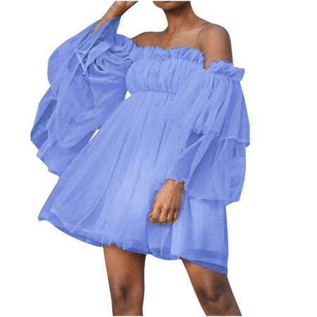 

Black Dresses for Women White Dress Fashion Women s Sexy Casual Off Shoulder Long Sleeve Pure Mini Dress Dresses Dresses for Women Bridesmaid Dresses Savings Clearance Deals Blue 2XL