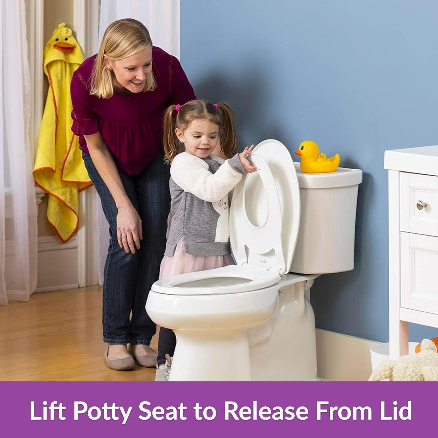 Mayfair Little2Big Elongated Plastic Plastic Potty Training Toilet Seat in White Never Loosens and Soft Close Hinge