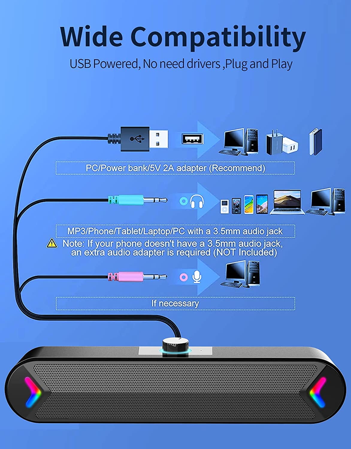 LENRUE Computer Speakers Wired USB Powered PC Speakers