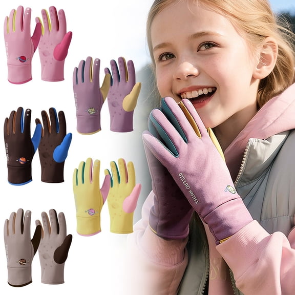 Kids Snowboard Ski Gloves, Waterproof Windproof Gloves with Cloud Fleece Lining, Thick Warm Cartoon Snow Gloves for Winter Outdoor Play