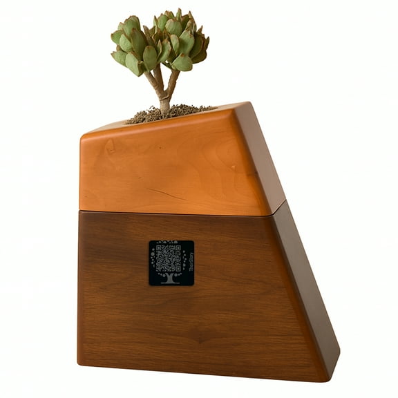 TheirStory Handcrafted Wood Urn and QR Code Tag – Personalized Digital Memorial Keepsake Box – Solid Wood Memory Urn and Scannable Tag for Story Sharing, Photos, and Videos