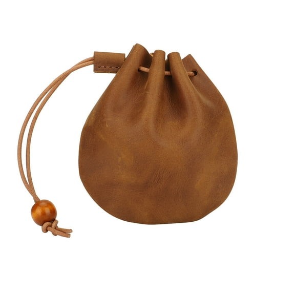 Cowhide Leather Lace Up Coin Purse Durable and Secure Storage for Small Items