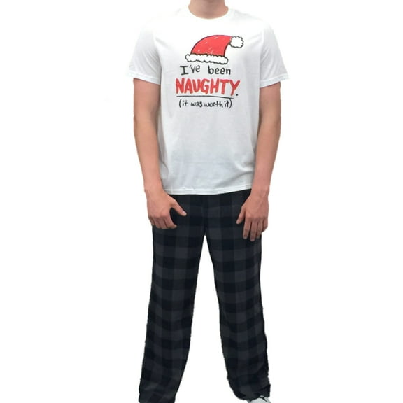 Mens Santa Claus Sleep Set Fleece Lounge Pants Shirt I've Been Naughty Pajamas