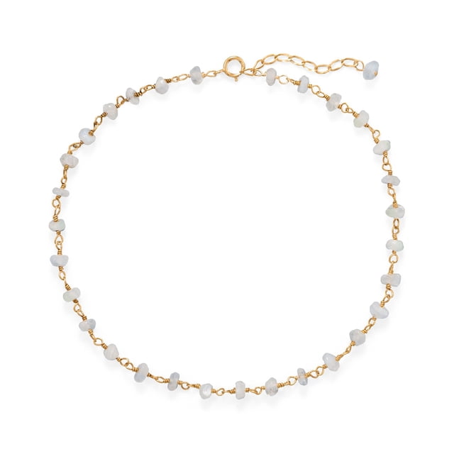 Precious Stars 14K Goldplated Sterling Silver Rainbow Moonstone Anklet- 9.5 Inches Long With 1 Inch Extension