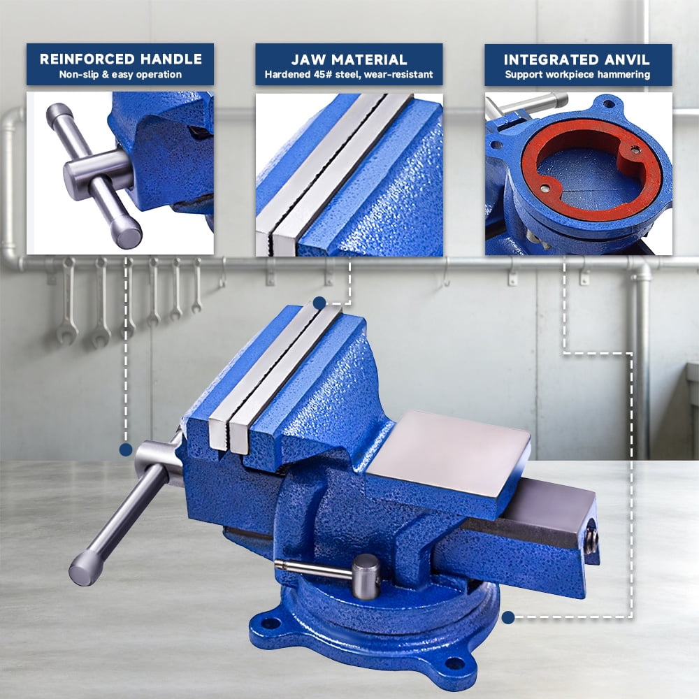 5-Inch Bench Vises with Anvil Swivel Locking Base Table Top Clamp, Duty Bench Vise with Locking 360-Degree Swivel Anvil