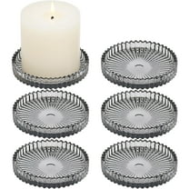 HofferRuffer Set of 6 Hurricane Pillar Candle Holders, 3.8 Inch Round Glass Candle Plate for Table Centerpieces, Wedding Party and Home Decor, Gray