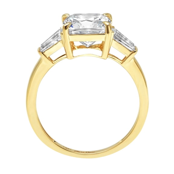 3 ct Cushion Cut White Sapphire Three-Stone Engagement Ring for Women in 18K Yellow Gold