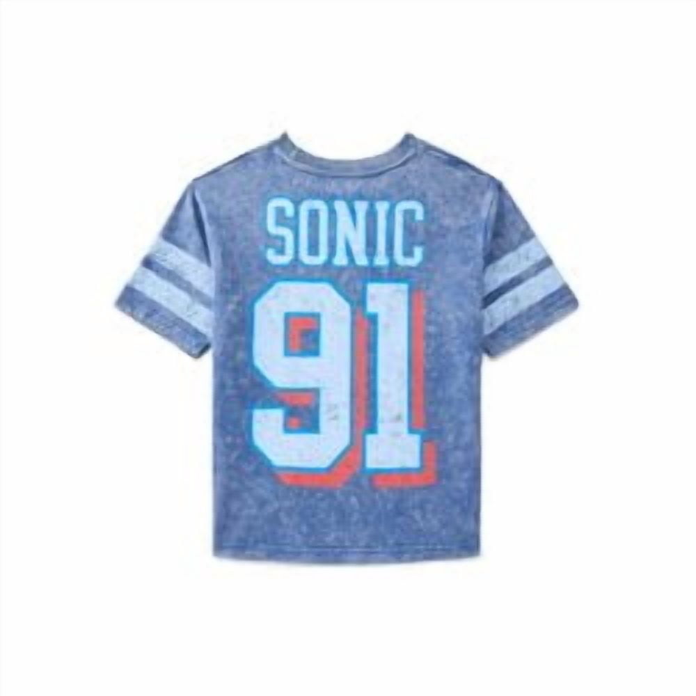 Sonic the Hedgehog Boys Mineral Washed Graphic Football Tee with Short Sleeves, Sizes 4-18